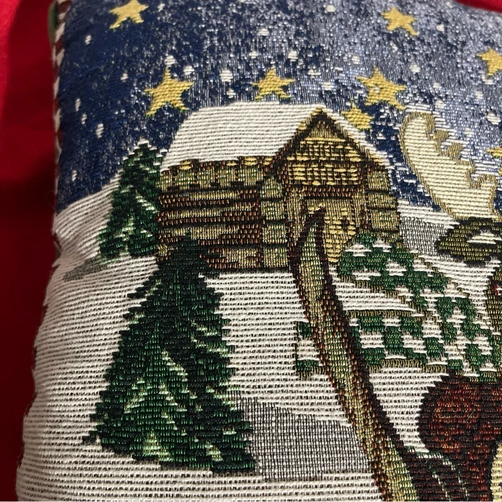 Holiday Moose Skiing Decorative Pillow